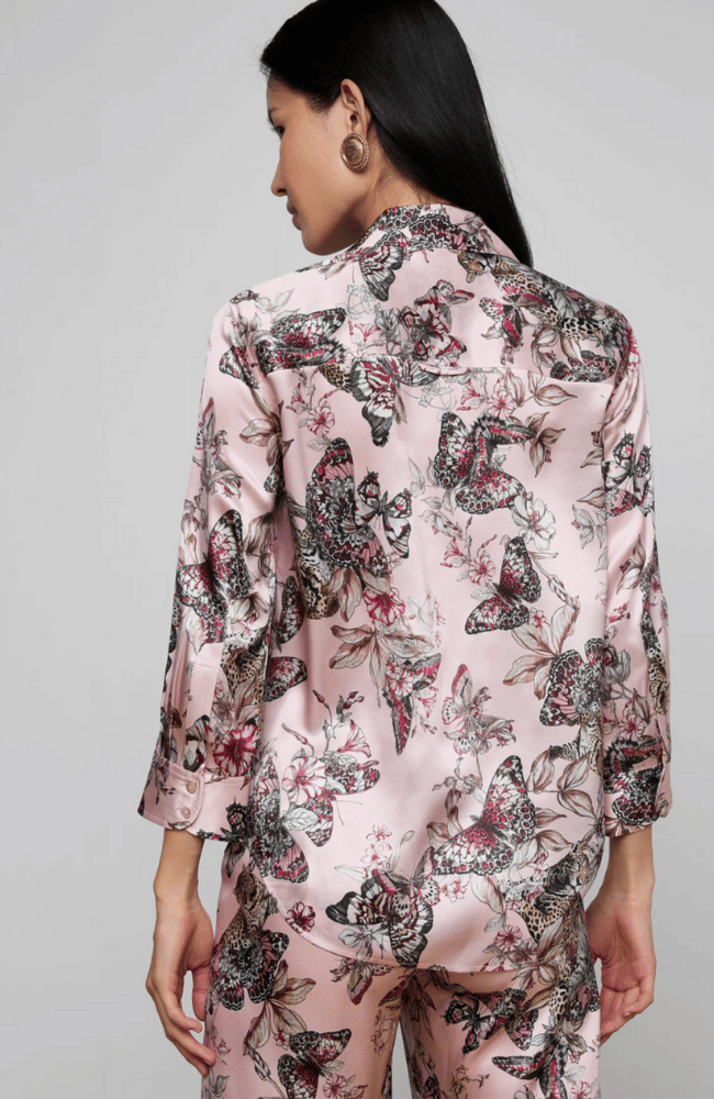 DANI SILK BLOUSE in Light Nectar Pink Small Multi Butterfly Jungle-L'AGENCE-FLOW by nicole