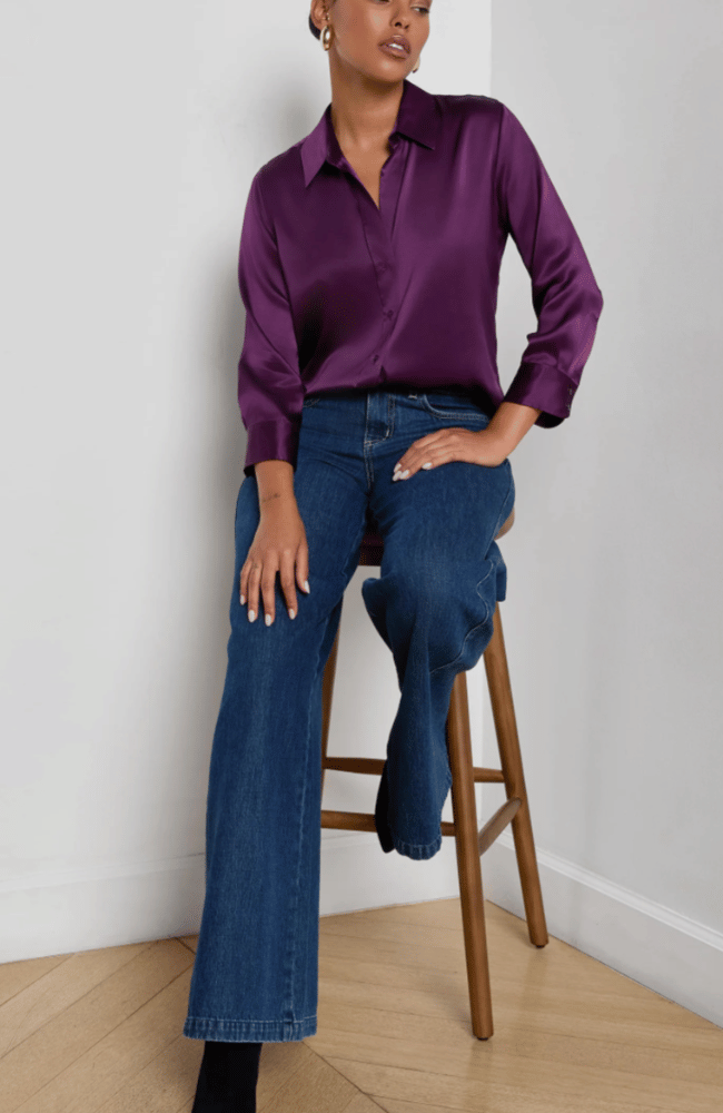 DANI SILK BLOUSE in MEDIUM VIOLET-L'AGENCE-FLOW by nicole
