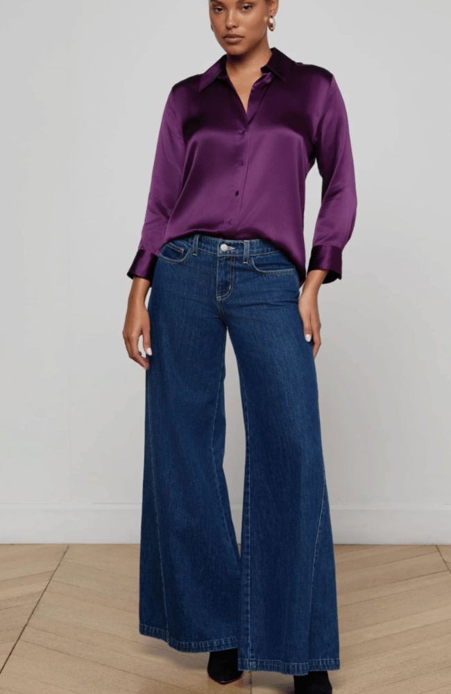 DANI SILK BLOUSE in MEDIUM VIOLET-L'AGENCE-FLOW by nicole