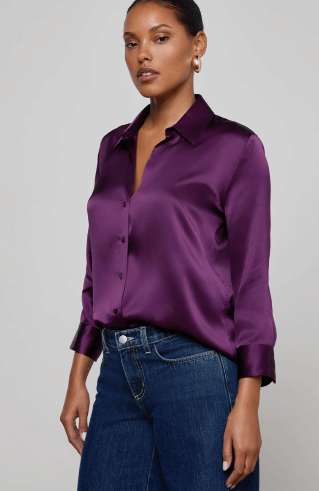 DANI SILK BLOUSE in MEDIUM VIOLET-L'AGENCE-FLOW by nicole