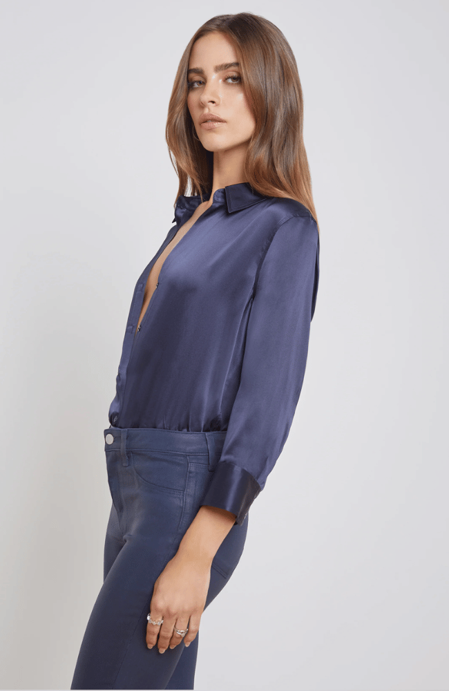 DANI SILK BLOUSE in MIDNIGHT-L&#39; AGENCE-FLOW by nicole