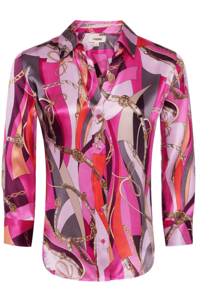 DANI SILK BLOUSE in PINK MULTI BUCKLE SWIRL-L&#39; AGENCE-FLOW by nicole