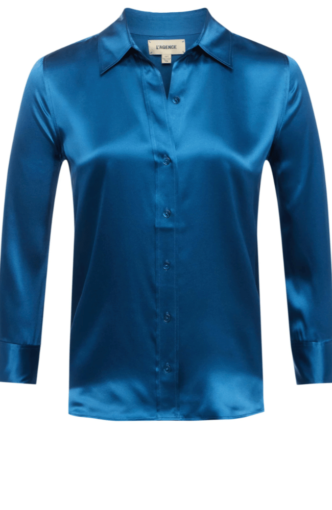 DANI SILK BLOUSE in STONE BLUE-L'AGENCE-FLOW by nicole