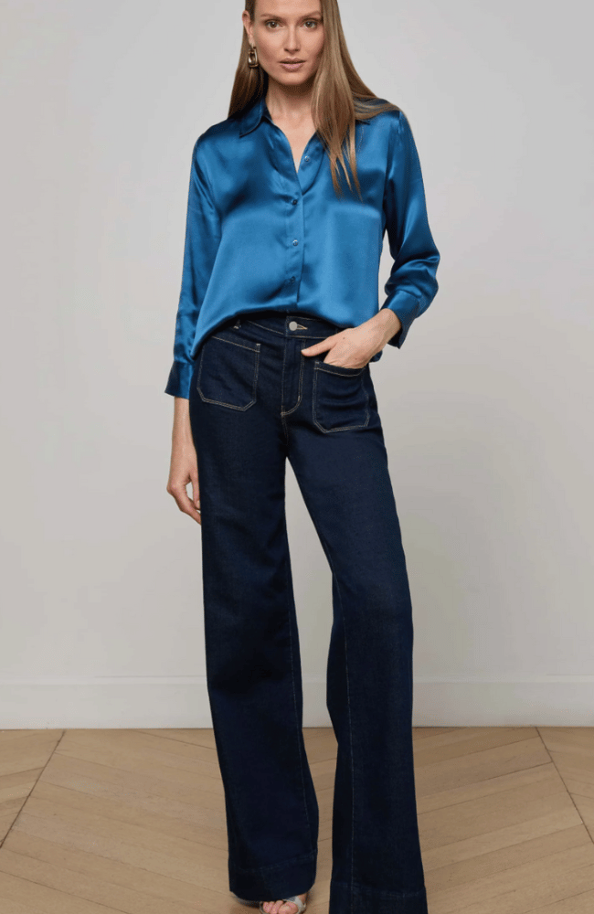 DANI SILK BLOUSE in STONE BLUE-L'AGENCE-FLOW by nicole