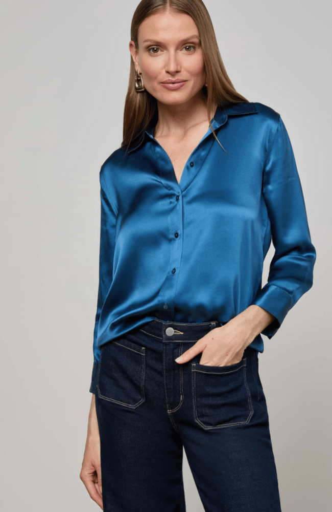 DANI SILK BLOUSE in STONE BLUE-L'AGENCE-FLOW by nicole