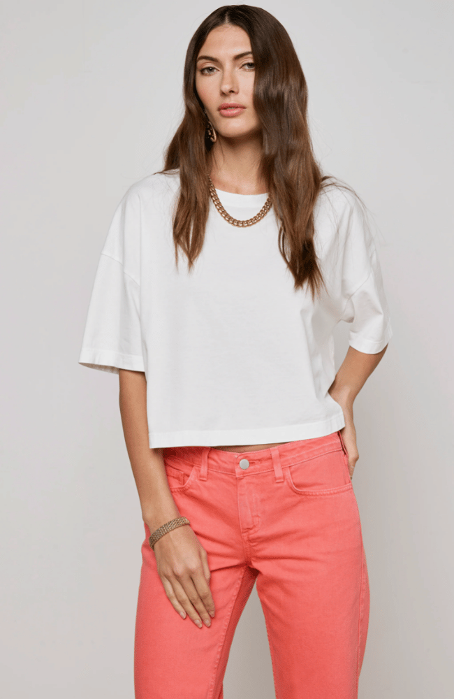 DARIA OVERSIZED CROPPED TEE in WHITE-L'AGENCE-FLOW by nicole