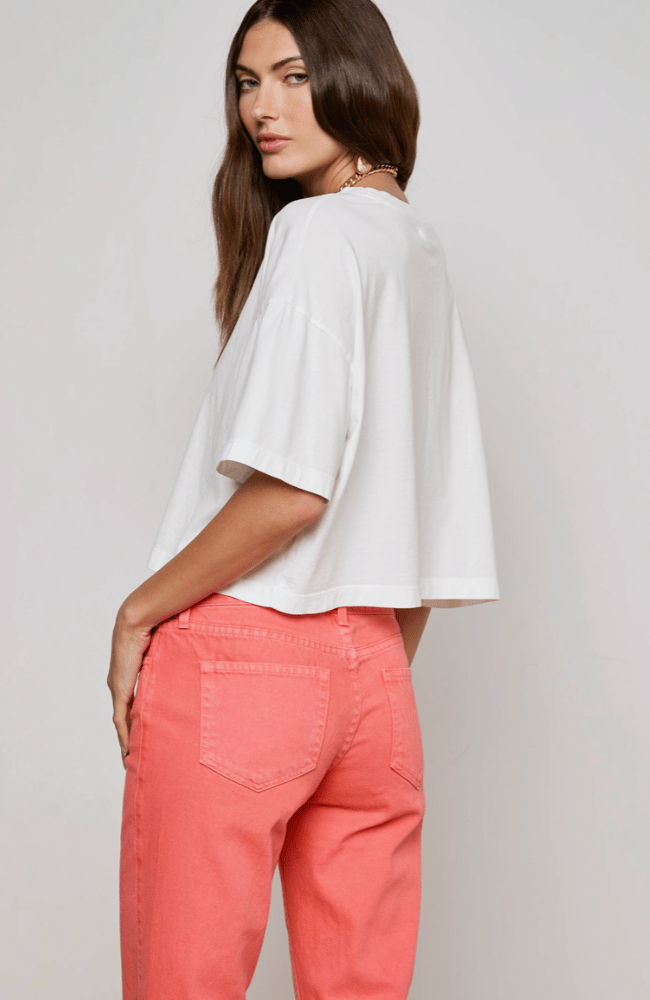 DARIA OVERSIZED CROPPED TEE in WHITE-L&#39;AGENCE-FLOW by nicole