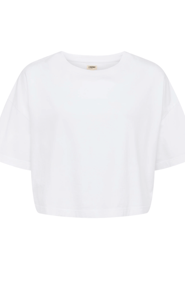 DARIA OVERSIZED CROPPED TEE in WHITE-L&#39;AGENCE-FLOW by nicole