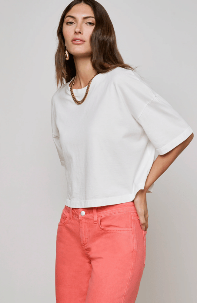 DARIA OVERSIZED CROPPED TEE in WHITE-L'AGENCE-FLOW by nicole