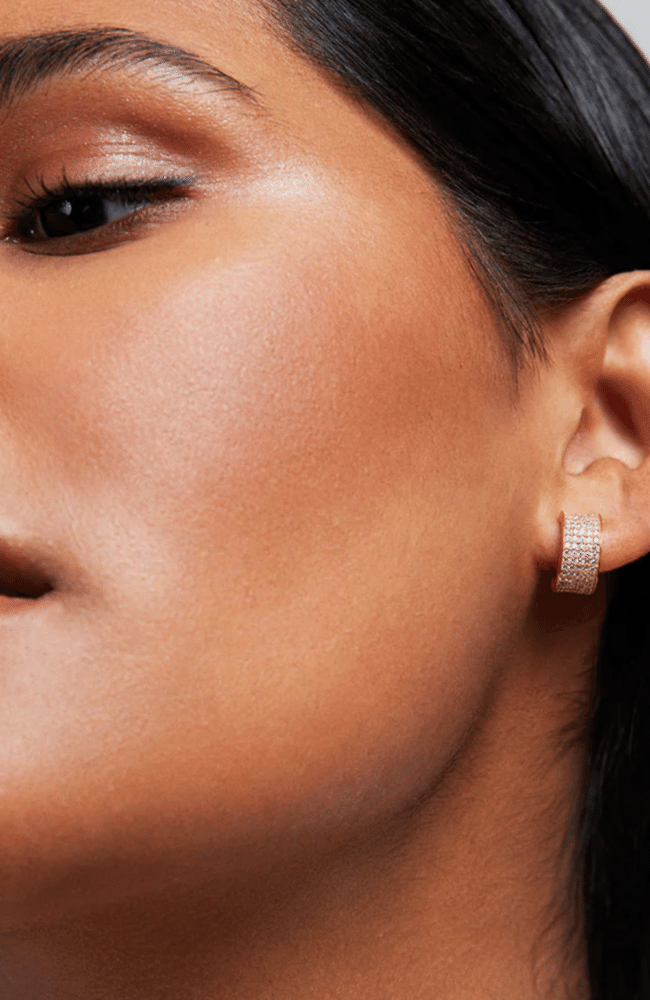 PETIT PAVE THICK HUGGIE HOOPS WHITE TOPAZ-DEAN DAVIDSON-FLOW BY NICOLE CANADA