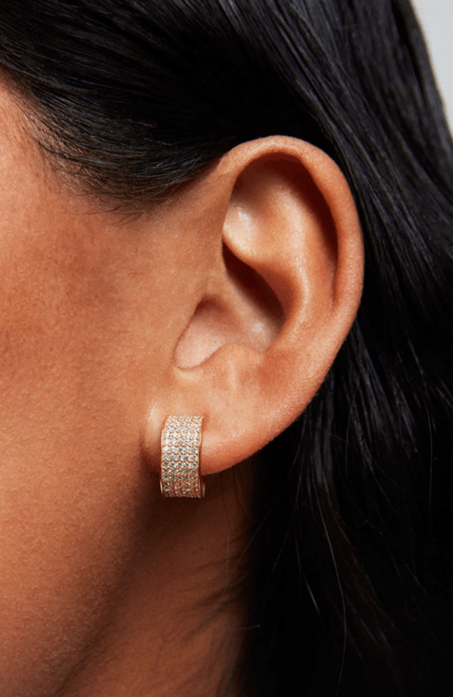 PETIT PAVE THICK HUGGIE HOOPS WHITE TOPAZ-DEAN DAVIDSON-FLOW BY NICOLE CANADA