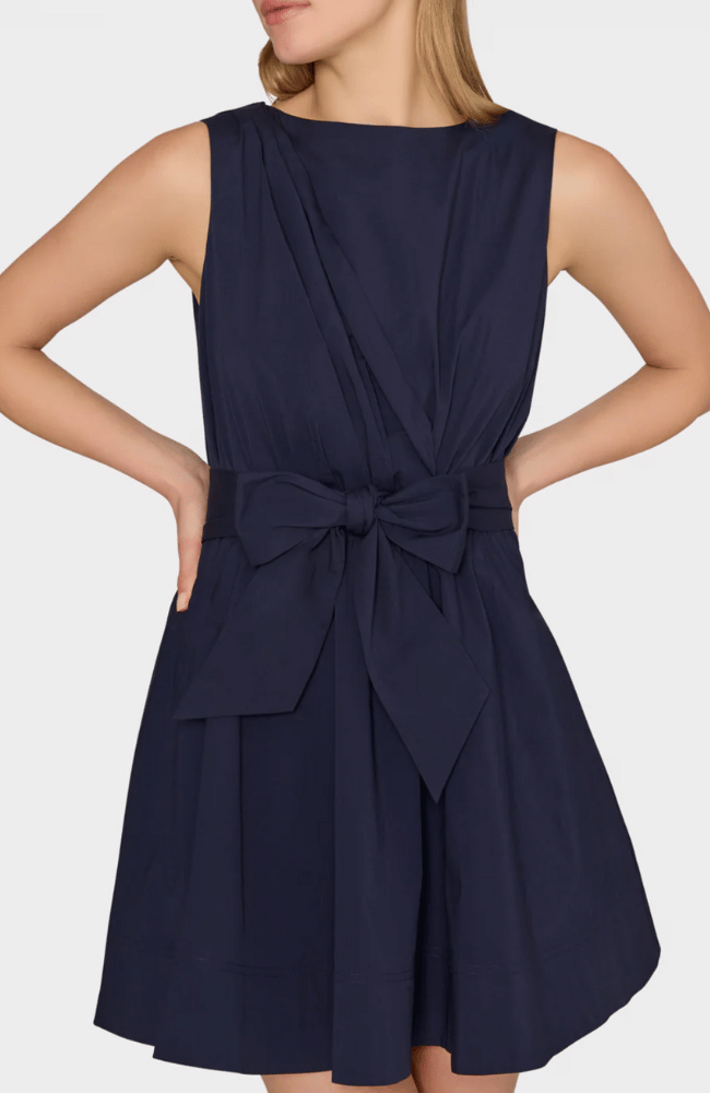 DRAPED SLEEVELESS COTTON POPLIN DRESS NAVY-MILLY-FLOW by nicole