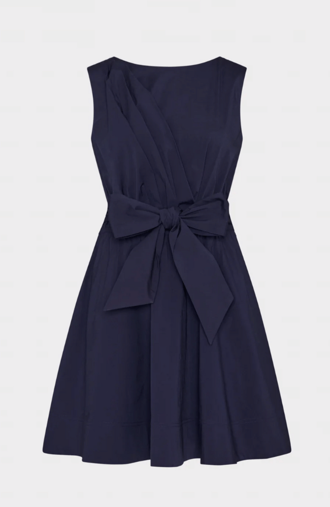 DRAPED SLEEVELESS COTTON POPLIN DRESS NAVY-MILLY-FLOW by nicole