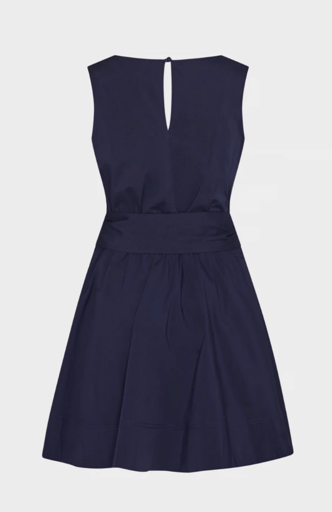 DRAPED SLEEVELESS COTTON POPLIN DRESS NAVY-MILLY-FLOW by nicole
