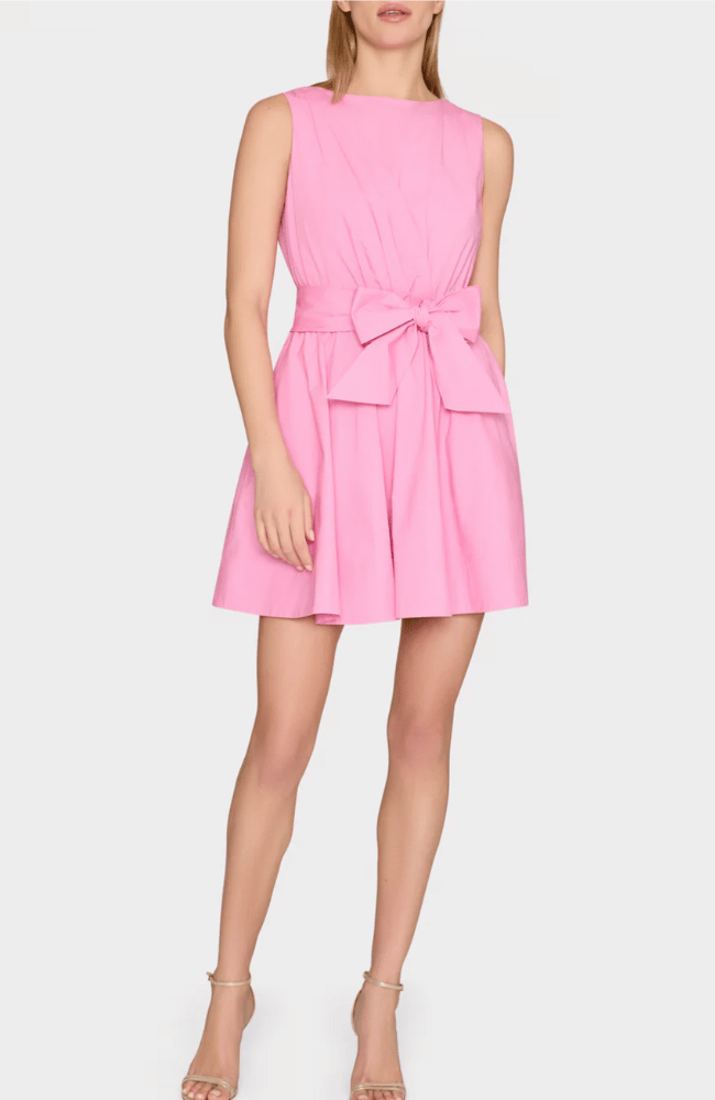 DRAPED SLEEVELESS COTTON POPLIN MINI DRESS in PINK-MILLY-FLOW by nicole