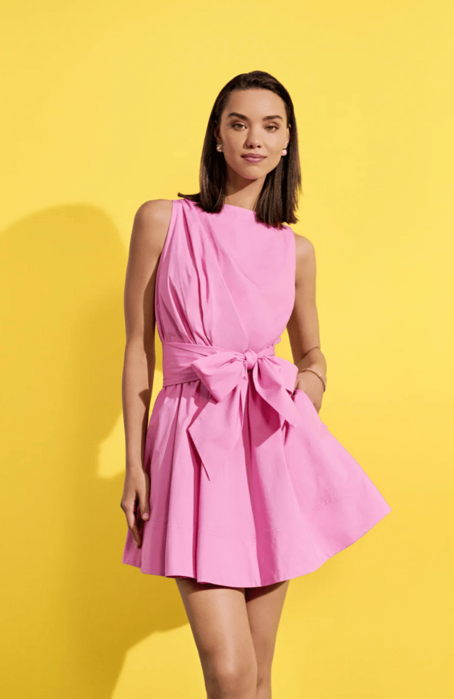 DRAPED SLEEVELESS COTTON POPLIN MINI DRESS in PINK-MILLY-FLOW by nicole