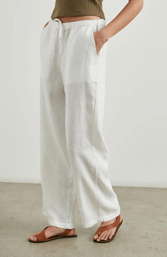 EMMIE LINEN PANT in WHITE-RAILS-FLOW by nicole