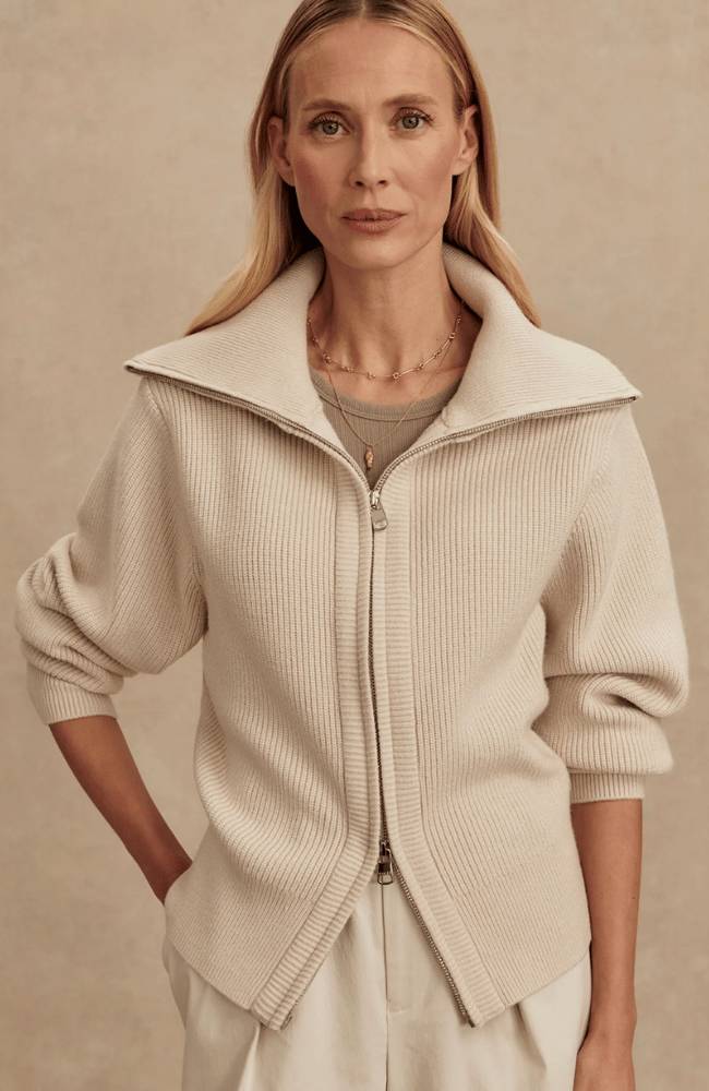 ENRICO ZIP-THROUGH KNIT JACKET in SILVER BIRCH-Varley-FLOW by nicole