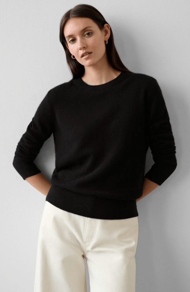 ESSENTIAL CASHMERE CREW NECK - BLACK-WHITE + WARREN-FLOW by nicole
