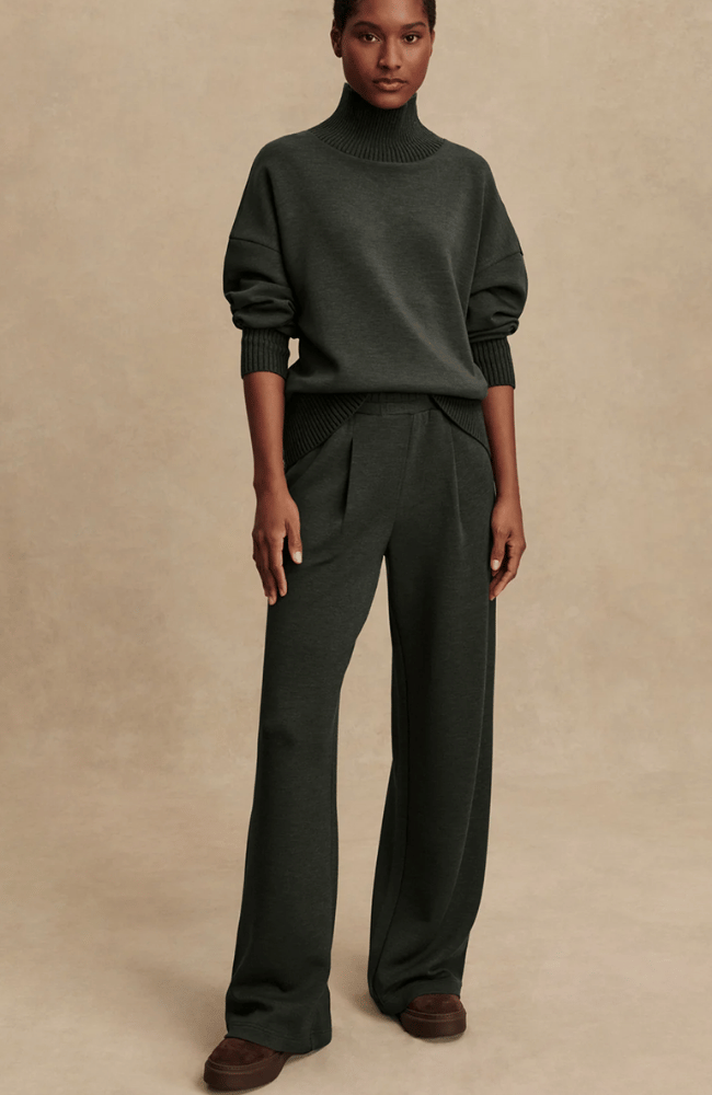 EXTRA WIDE LEG PANT 29.5" in OLIVE MARL-Varley-FLOW by nicole