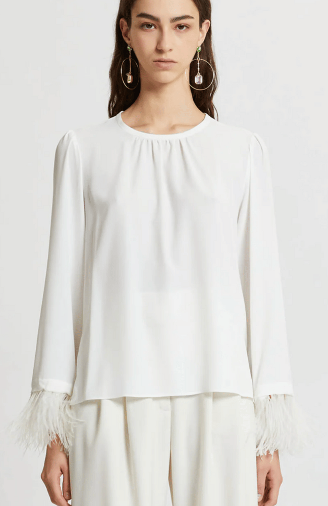 FEATHER DETAIL REVISTA BLOUSE in CREAM-MARELLA by MAX MARA-FLOW by nicole