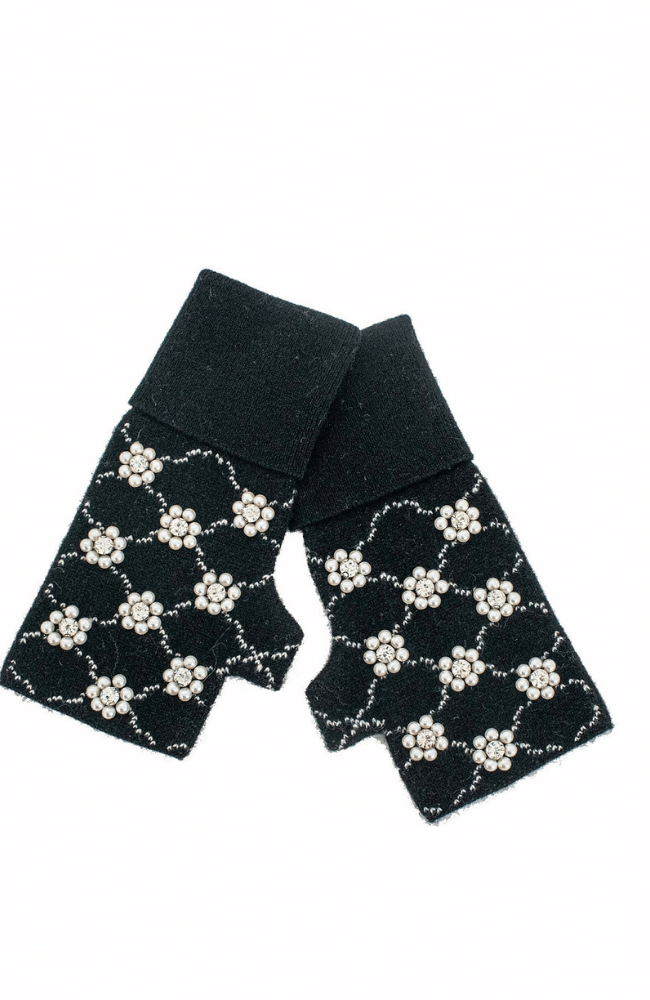 FINGERLESS GLOVES WITH FLOWER BEADS - BLACK-MITCHIES-FLOW by nicole