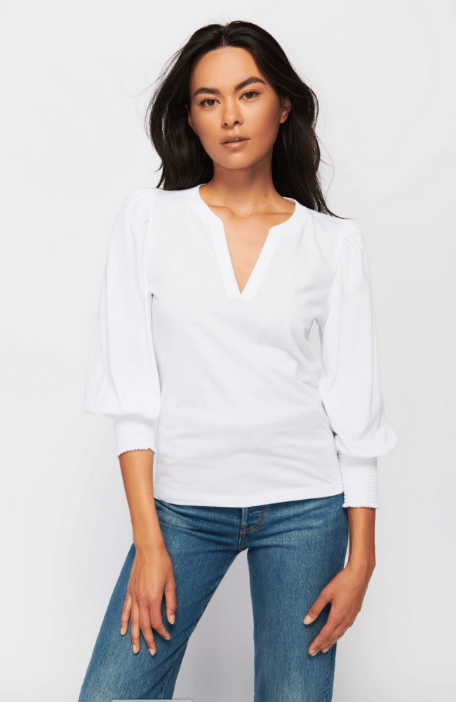 FLORA PEASANT TOP in WHITE-NATION-FLOW by nicole