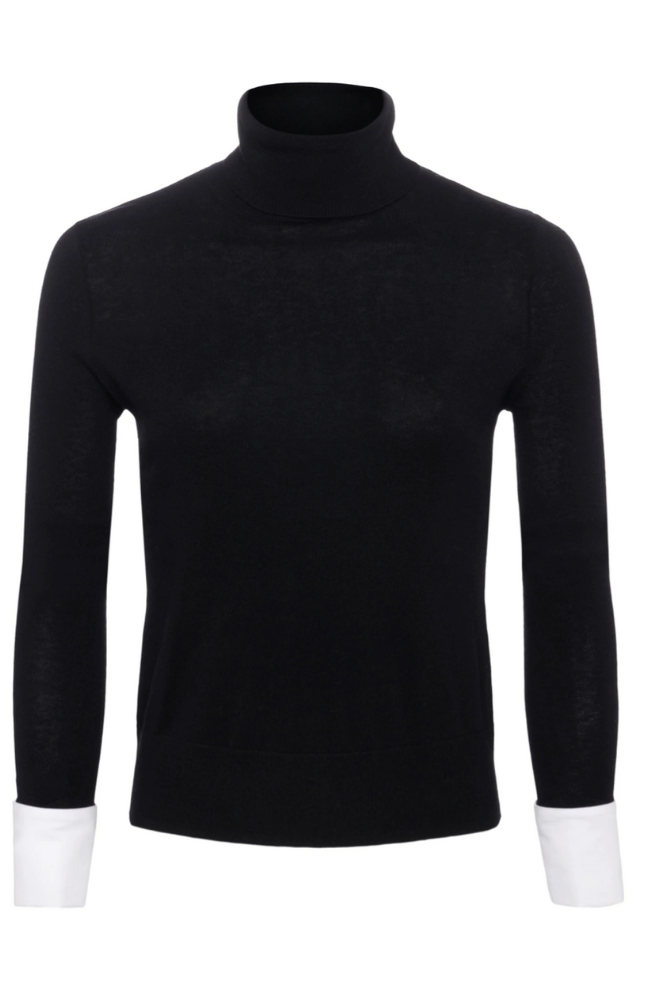 FLORA POPLIN CUFF SWEATER BLACK/WHITE-L&#39; AGENCE-FLOW by nicole