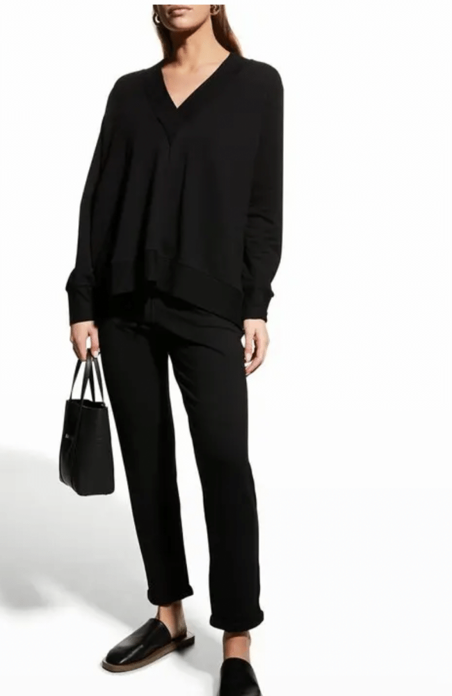 FRENCH TERRY SEMI RELAXED V NECK PULLOVER BLACK-MAJESTIC FILATURES-FLOW by nicole