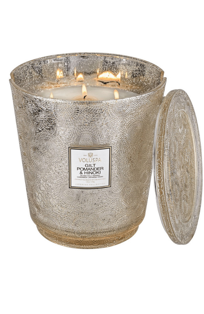 GILT POMANDER &amp; HINOKI | 5 WICK HEARTH CANDLE-VOLUSPA-FLOW by nicole