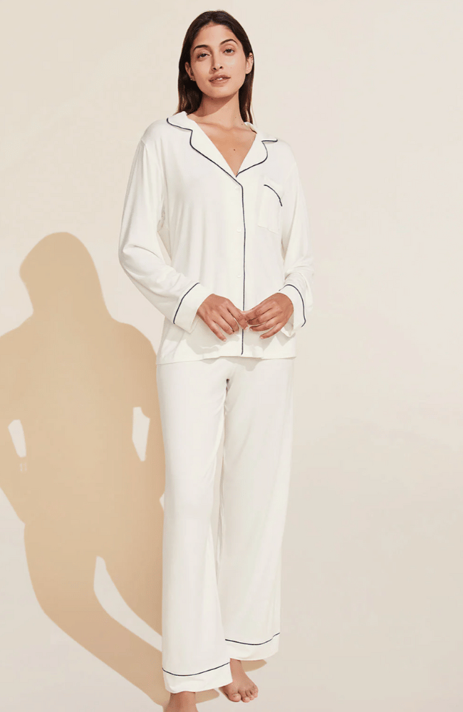 GISELE LONG PJ SET IVORY & NAVY-EBERJEY-FLOW by nicole