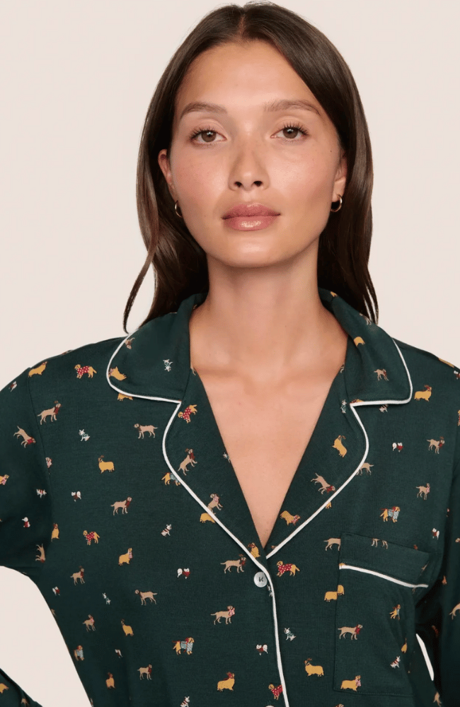 GISELE PRINTED LONG PJ SET in HOLIDAY DOGS PINE/IVORY-EBERJEY-FLOW by nicole