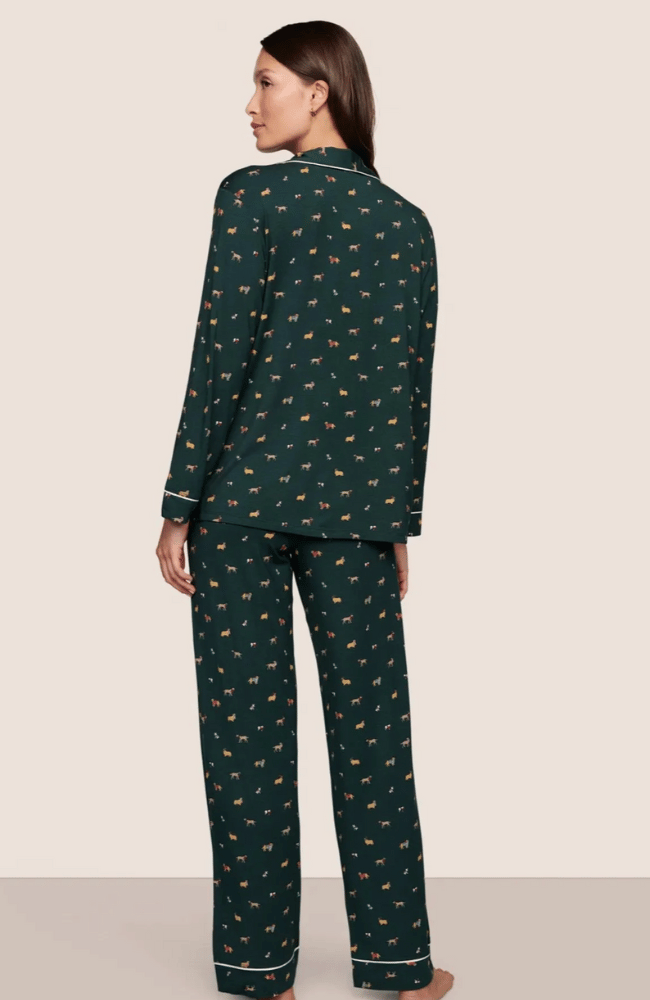 GISELE PRINTED LONG PJ SET in HOLIDAY DOGS PINE/IVORY-EBERJEY-FLOW by nicole