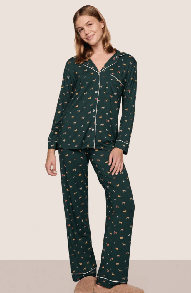 GISELE PRINTED LONG PJ SET in HOLIDAY DOGS PINE/IVORY-EBERJEY-FLOW by nicole
