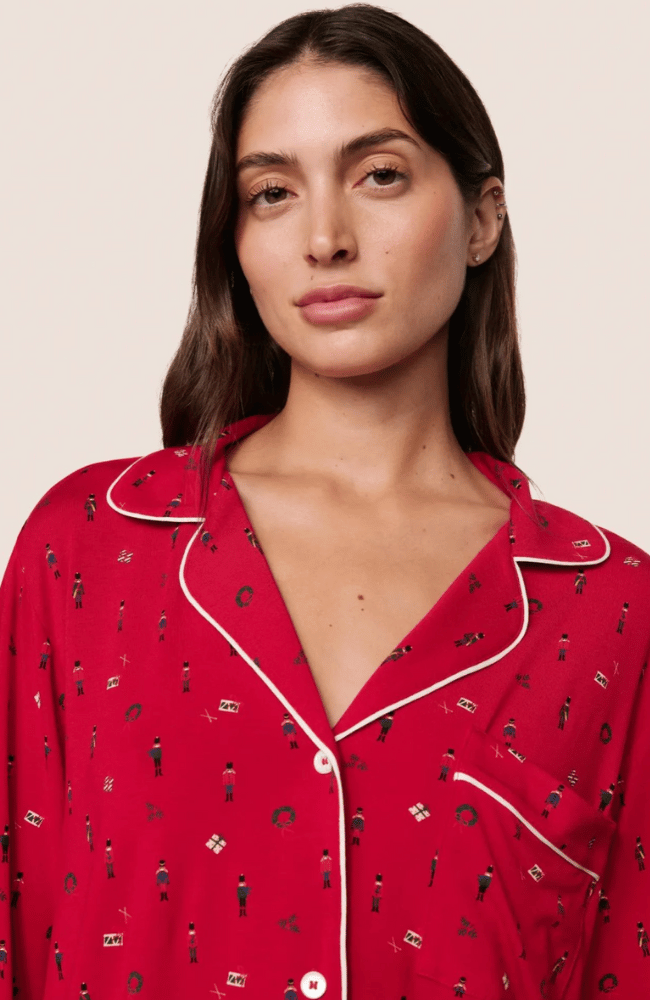 GISELE PRINTED LONG PJ SET in NUTCRACKER HOLLY RED/IVORY-EBERJEY-FLOW by nicole