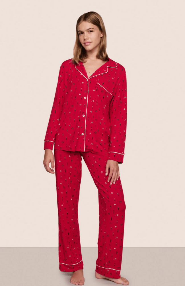 GISELE PRINTED LONG PJ SET in NUTCRACKER HOLLY RED/IVORY-EBERJEY-FLOW by nicole
