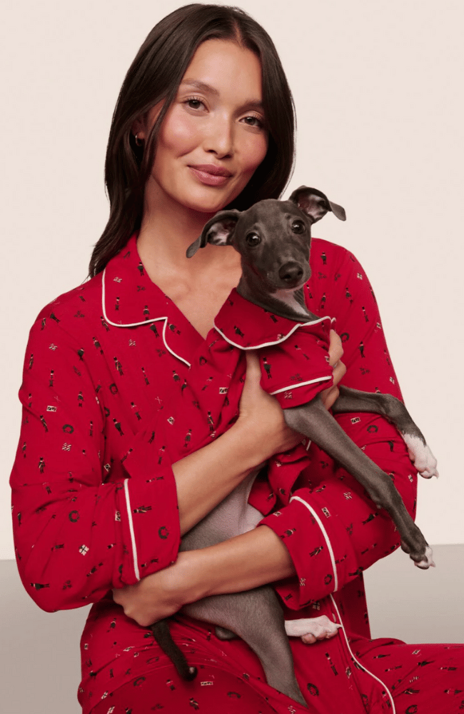 GISELE PRINTED LONG PJ SET in NUTCRACKER HOLLY RED/IVORY-EBERJEY-FLOW by nicole