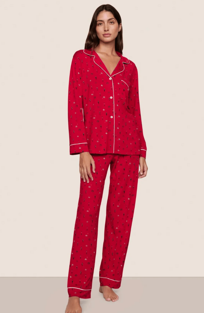 GISELE PRINTED LONG PJ SET in NUTCRACKER HOLLY RED/IVORY-EBERJEY-FLOW by nicole