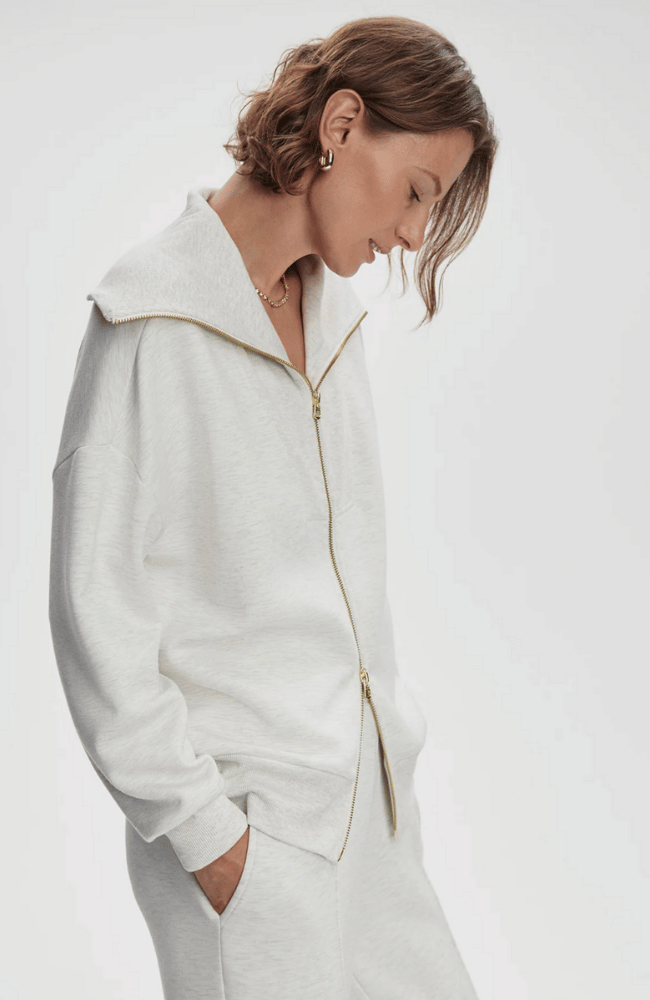 HALLEY ZIP THROUGH SWEAT TOP IVORY ML-Varley-FLOW by nicole