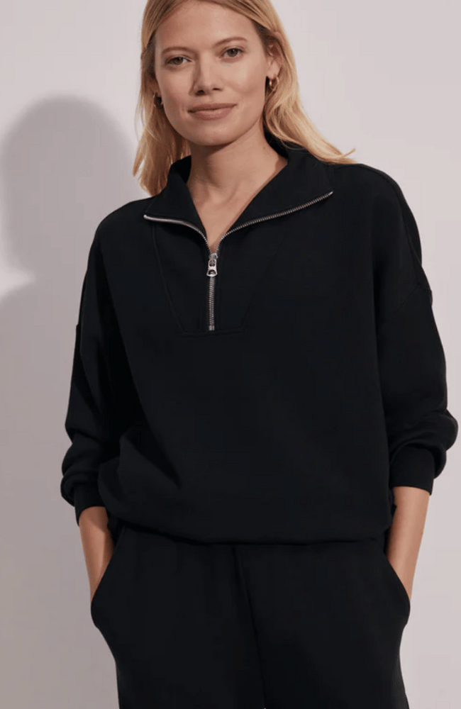 HAWLEY HALF ZIP SWEAT in BLACK-Varley-FLOW by nicole