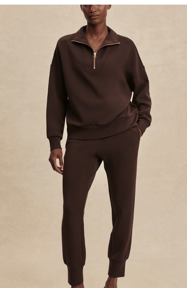 HAWLEY HALF ZIP SWEAT in COFFEE BEAN-Varley-FLOW by nicole