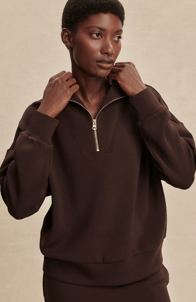 HAWLEY HALF ZIP SWEAT in COFFEE BEAN-Varley-FLOW by nicole
