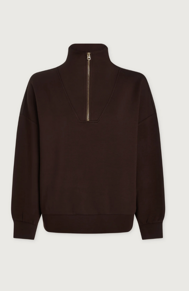 HAWLEY HALF ZIP SWEAT in COFFEE BEAN-Varley-FLOW by nicole
