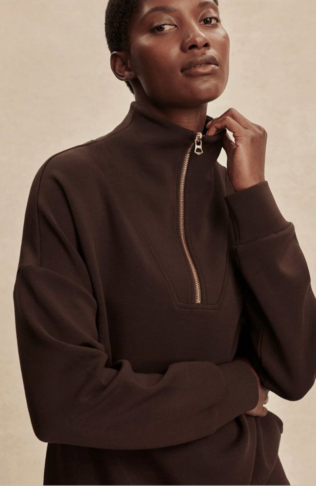 HAWLEY HALF ZIP SWEAT in COFFEE BEAN-Varley-FLOW by nicole
