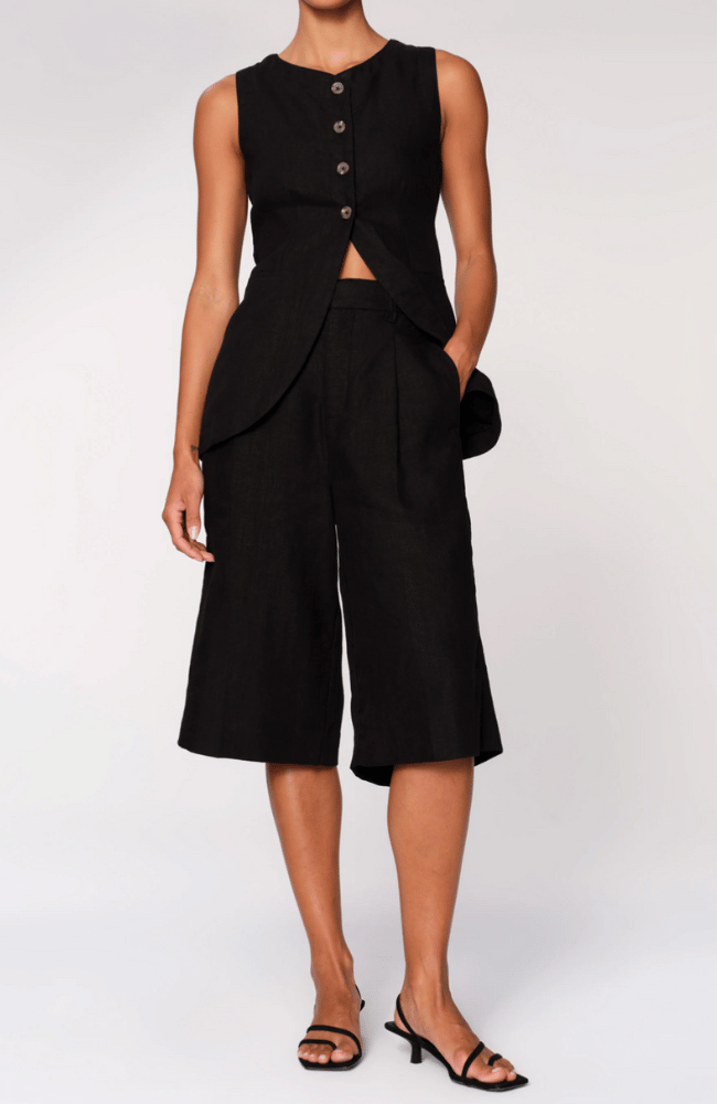 HEPBURN PLEATED SHORT in BLACK LINEN-DL 1961-FLOW by nicole