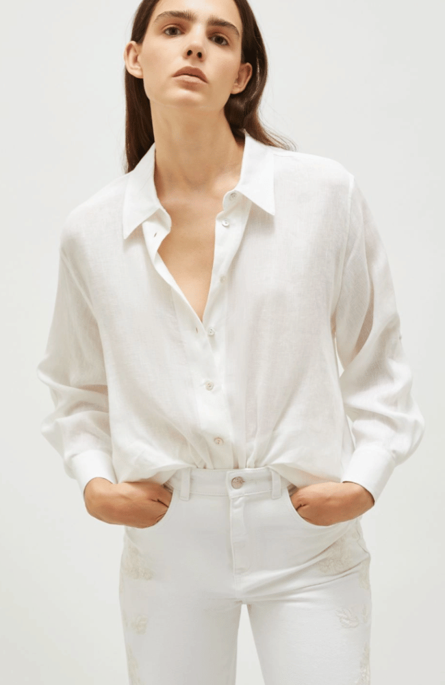 IXIE LINEN SHIRT - OPTIC WHITE-MARELLA by MAX MARA-FLOW by nicole