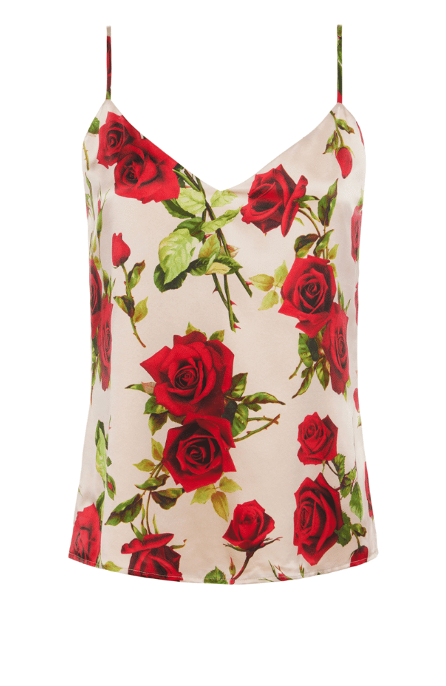 JANE SILK CAMISOLE in SAND/RED ROMANTIC ROSE-L&#39; AGENCE-FLOW by nicole