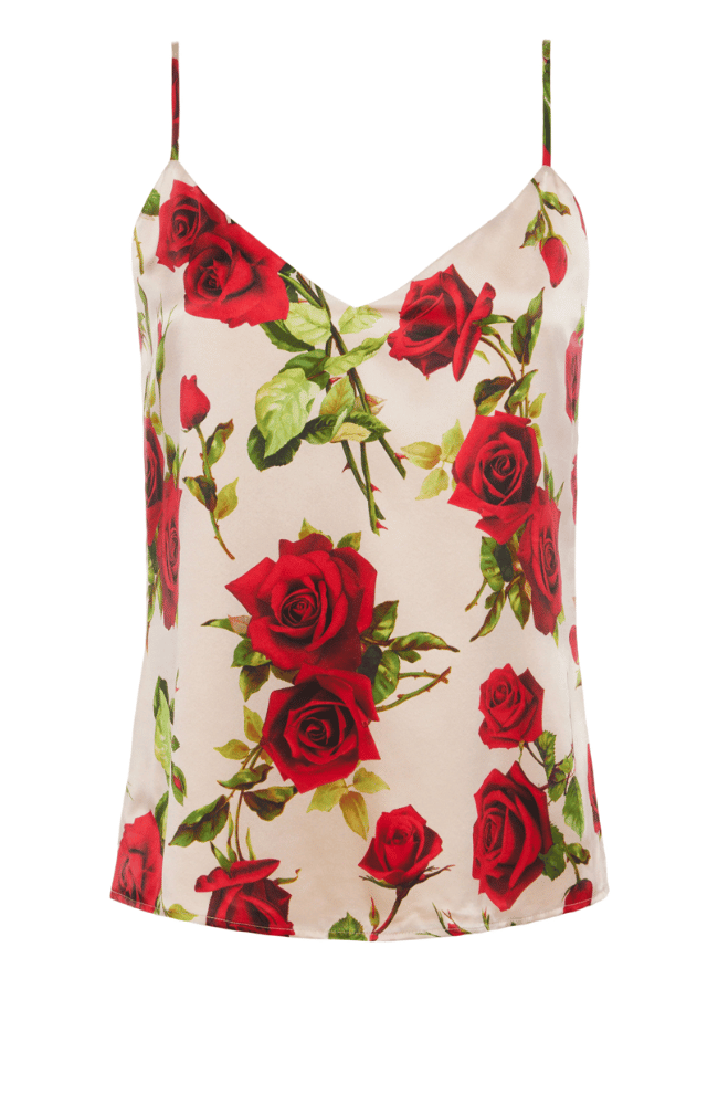 JANE SILK CAMISOLE in SAND/RED ROMANTIC ROSE-L' AGENCE-FLOW by nicole