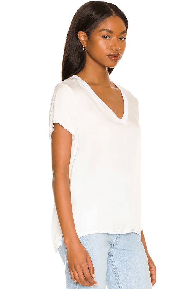 JUNE V NECK TEE WHITE-NATION-FLOW by nicole