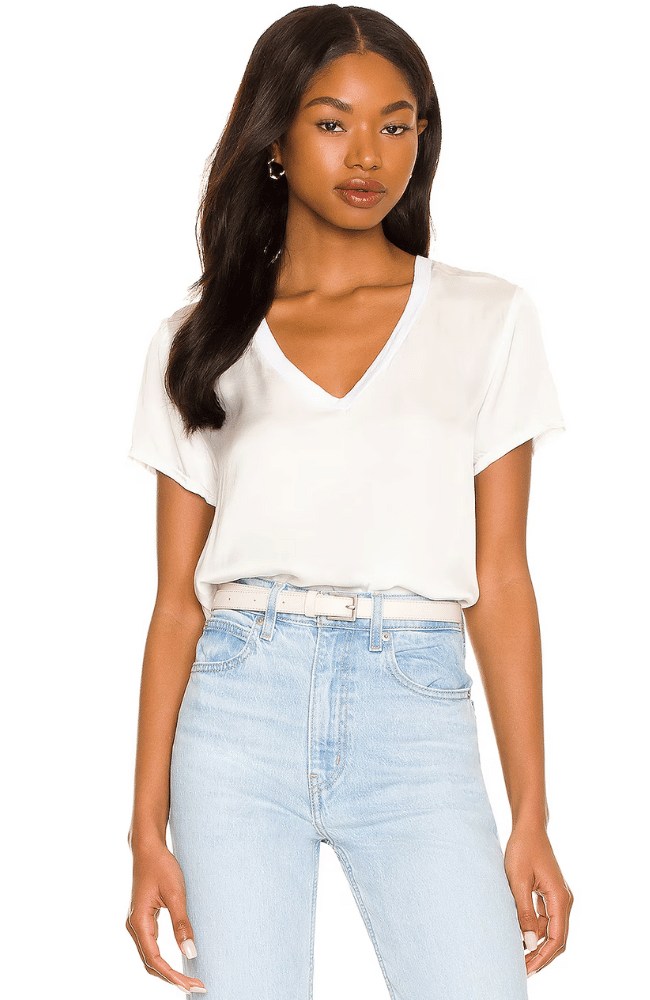 JUNE V NECK TEE WHITE-NATION-FLOW by nicole